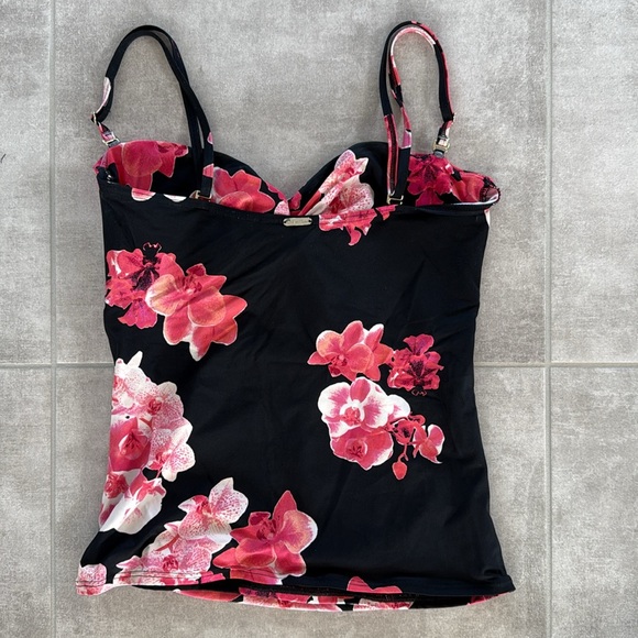 Calvin Klein Women's Floral-Print Tankini Swim Top- Black/Pink/White - L - Picture 2 of 10